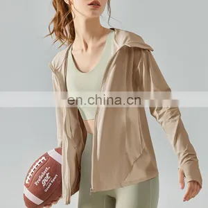 Custom Logo Gym Fitness Outdoor Wear Thumb Hole Anti-UV Hoodie Jacket Quick Dry Loose Full Zip UPF 50+ Sports Clothes For Women thumbnail-5