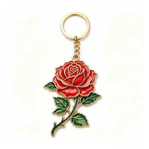 Custom Hard Enamel Lotus Flower Metal Keychain Gold Plated Zinc Alloy Tourist Souvenir Key Ring thumbnail-3