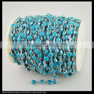 LFD-0023C ~ Wholesale Blue Color Rosary Style Chains 6MM Wire Wrapped Beaded Chain Jewelry Making thumbnail-2
