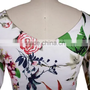 New Midi Half Sleeve Boat Neckline Peony Printed Cotton Flared Vintage Dress 50s thumbnail-5