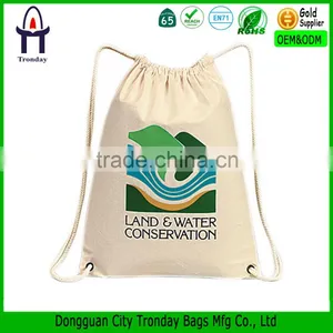 Customized Logo and Printing Natural Color Cotton Drawstring Backpack Bag thumbnail-1