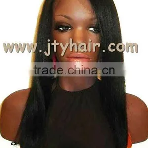 Hot Beauty Natural Hairline 20" #1 Jet Black Yaki Straight, Tangle Free 5a Peruvian Hair Lace Front Wig With Fringe thumbnail-1