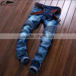 Pleated Men Denim Jeans Pants Famous Brand Washed Ripped Jeans Fashion Designer Biker Jeans Straight Slim Hole Pants thumbnail-1