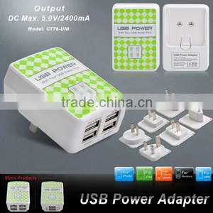 Wholesale 5V 4.8A ,4 Usb Power Mobile Adapter Travel Charger With Changeable Plug thumbnail-2