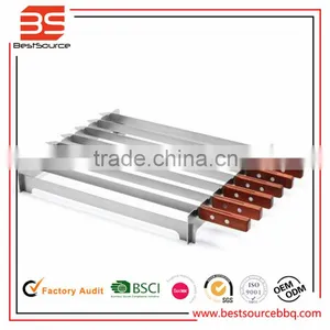 BBQ Skewers With Wooden Handle Barbecue Stainless Steel Kabob Rack Set With Six 17" Skewers thumbnail-1