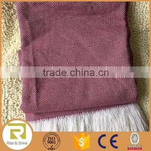 Wholesale 100% Acrylic Woven Diamond Jacquard Thick Fringed Throw Blanket thumbnail-1