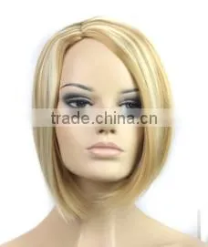 Fashion Women's Short Straight Hair BOBO Side Bangs Blond Color Mixing Wig thumbnail-1