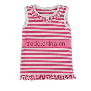 2016 Wholesale Strip Cotton Ruffle Baby Vest Children Clothing Overseas Oem Service Girls Top Design thumbnail-2