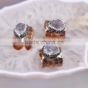 Rose Gold Plated Natural Druzy Agate Stone Adjustable Ring thumbnail-1