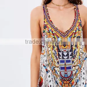 Asian Woman Clothing Sleeveless Kaftan Abaya Print Ethnic Maxi Dress thumbnail-5
