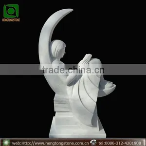 Hand Carved White Marble Garden Girl Reading Book Sculpture thumbnail-1