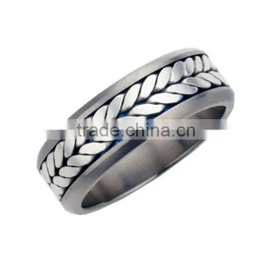 Titanium Mens Wedding Ring With Silver Chain Inlay, Titanium Silver 316l Stainless Steel Rings thumbnail-2