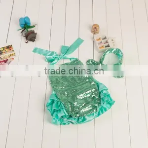 2017 New Product Wholesale Boutique Solid Shiny Romper, Bow-Knot Hairband Baby Adorable Girls Summer Clothes thumbnail-6