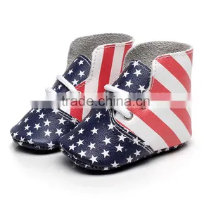 2017 New Designs Genuine Leather Usa Flag Baby Moccasins High Heel Baby Girl Shoes With Air Hole thumbnail-1