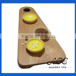 Wooden Serving Tray Wooden Fruit Tray Beech Dessert Plate Egg Tart Tray Tri-Angle Shape Board With Hanging Hole thumbnail-1