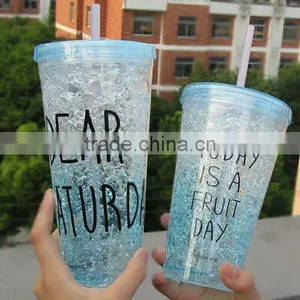 Hot Selling Double Wall Plastic Freeze Ice Straw Drinking Cup thumbnail-2