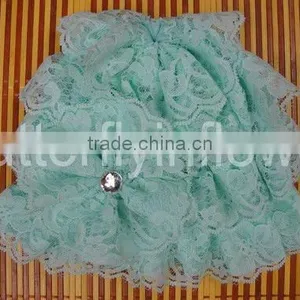 Fashion Silk Baby Auqa Lace Hat With Lace Flower Baby Cap thumbnail-1