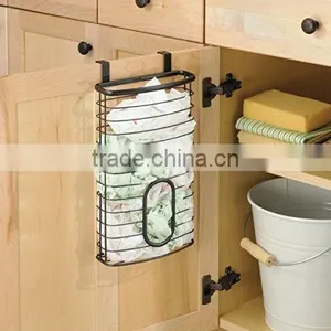 Over the Cabinet Kitchen Metal Storage Holder for Plastic and Garbage Bags - Black thumbnail-1