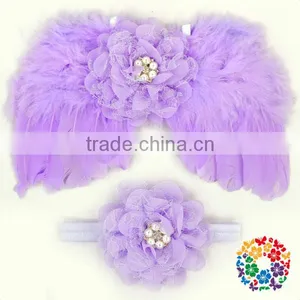 Lavender Color Infants Size Cheap Angel Wings With Match Flower Headband Small Feather Angel Wings Baby Fairy Wings Wholesale thumbnail-1