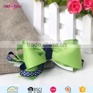 Latest Design Green Handmade Ribbon Grossgrain Hair Bows for Women thumbnail-2
