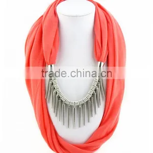 Customizable Digtial Printed Metal Tassel Charm Jewelry Scarves High End Long Wrapped Scarves Office Lady Costume Jewelry thumbnail-4