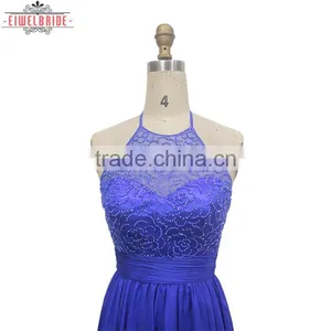 China Custom Blue A Line Beading Halter Evening Dress thumbnail-2