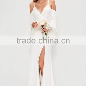 SIMPLE STYLE Women Lace Split Hem and Deep V-neck Maxi Prom Derss thumbnail-2