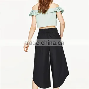 Cord Culottes Asymmetric Slacks Women Black Dress Pants thumbnail-4