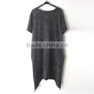 Casual Short in Front Long in Back Short Sleeve Chiffon Black T-Shirt thumbnail-2