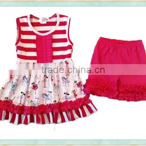 Boutique Girl Outfit Clothing Danceing Little Girl Cartoon Picture and Red Ruffle Short thumbnail-1
