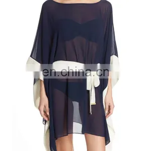 C87 Contrast Cuff & Sash Waist Kaftan Long Beach Dress thumbnail-1