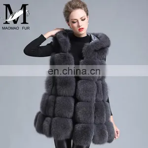 2015 New Style Whole Leather Real Fox Fur Hood Long Style Vest Girl Gilet Beautiful Women Vest thumbnail-4