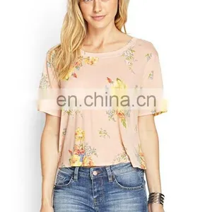 Custom Wholesale High Quality Fashion Body Fit Floral Lace T Shirt Women thumbnail-1