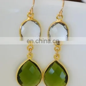 Crystal Quartz Bezel Set Gemstone Earring/Double Stone Earrings/2015 Women Fashion Earrings thumbnail-1
