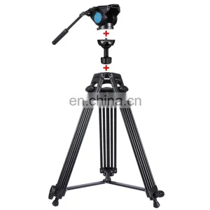 PULUZ 3 in 1 (Tripod + Bowl Adapter + Black Fluid Drag Head) Heavy Duty Video Camcorder Aluminum Alloy Tripod Mount Kit for DSLR thumbnail-1