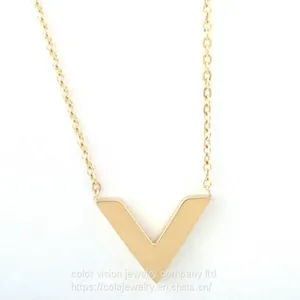 Ladies Jewelry Fashion Stainless Steel Gold Plated Letter′s Pendant Necklace V Sharp Pendant Necklace thumbnail-3