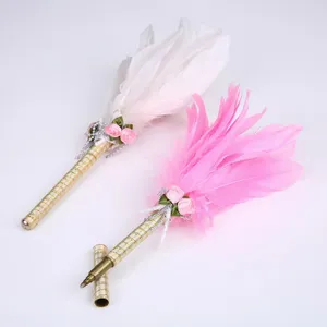 Unique Pink Feathers Top Signature Pen With Elegance Design for Wedding/advertisement Gift thumbnail-1