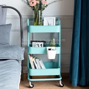 Modern Style Bathroom Storage 3-Tier Metal Shelf Storage Rack With Rolling Trolley Cart thumbnail-3