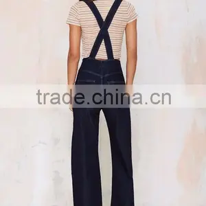 Dark Blue Zip Front, Adjustable Straps, Flared Legs, And Criss Cross Back Denim Overalls thumbnail-4