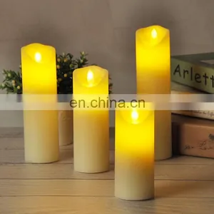 2020 IVORY Flame Less 3 AAA BATTERY OPERATED LED WAX Pillar Flickering CANDLES SET thumbnail-3