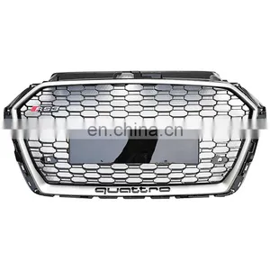 Auto Grille Front Bumper for Audi A3 Change to RS3/S3 RTS Black Silver High Quality Center Honeycomb Mesh Grill2017-2019 thumbnail-1