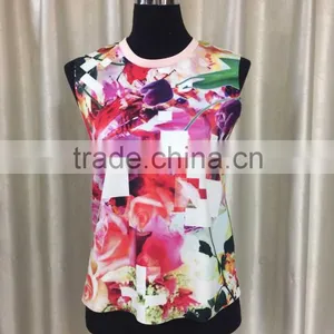 2015 Fashion Printed O-neck Sleveless Blouse thumbnail-1
