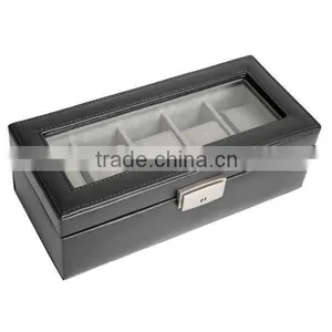Black Genuine Leather 5-slot Watch Display Box Watch Organizer Case Travel Jewelry Case thumbnail-2