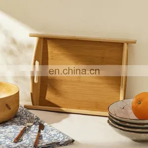 Wholesale Good Quality Custom Square Wooden Serving Tray Breakfast Storage Tray With Cut Out Handles thumbnail-5