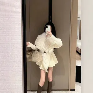 Gentle Jiangnan Beauty Fox Fur Collar Knitted Cardigan Sweater Fur Fur Coat Women Medium-length Style thumbnail-1