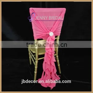 C304C Hot Pink Wedding Chair Cover Chiffon Ruffle Chair Sash thumbnail-1
