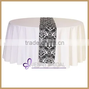 TR002A Flocking Wedding Satin Crochet Table Runner thumbnail-1