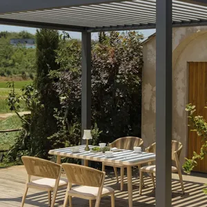 Aluminum Alloy Gazebo With Motorized Adjustable Louvers (includes Outdoor Dining Set With Marble Tabletop), thumbnail-1