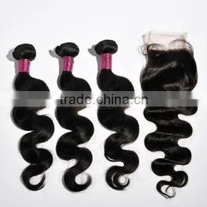 3 Bundle Brazilian Hair With Cheap Lace Front Swiss Silk Base Lace Closure Bangs Lace Closure thumbnail-2