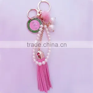 AKA Pearl Fashion Braided Leather Tassel Keychain Car Keychain Auto Keyring AKA Keychain Quality Choice thumbnail-2